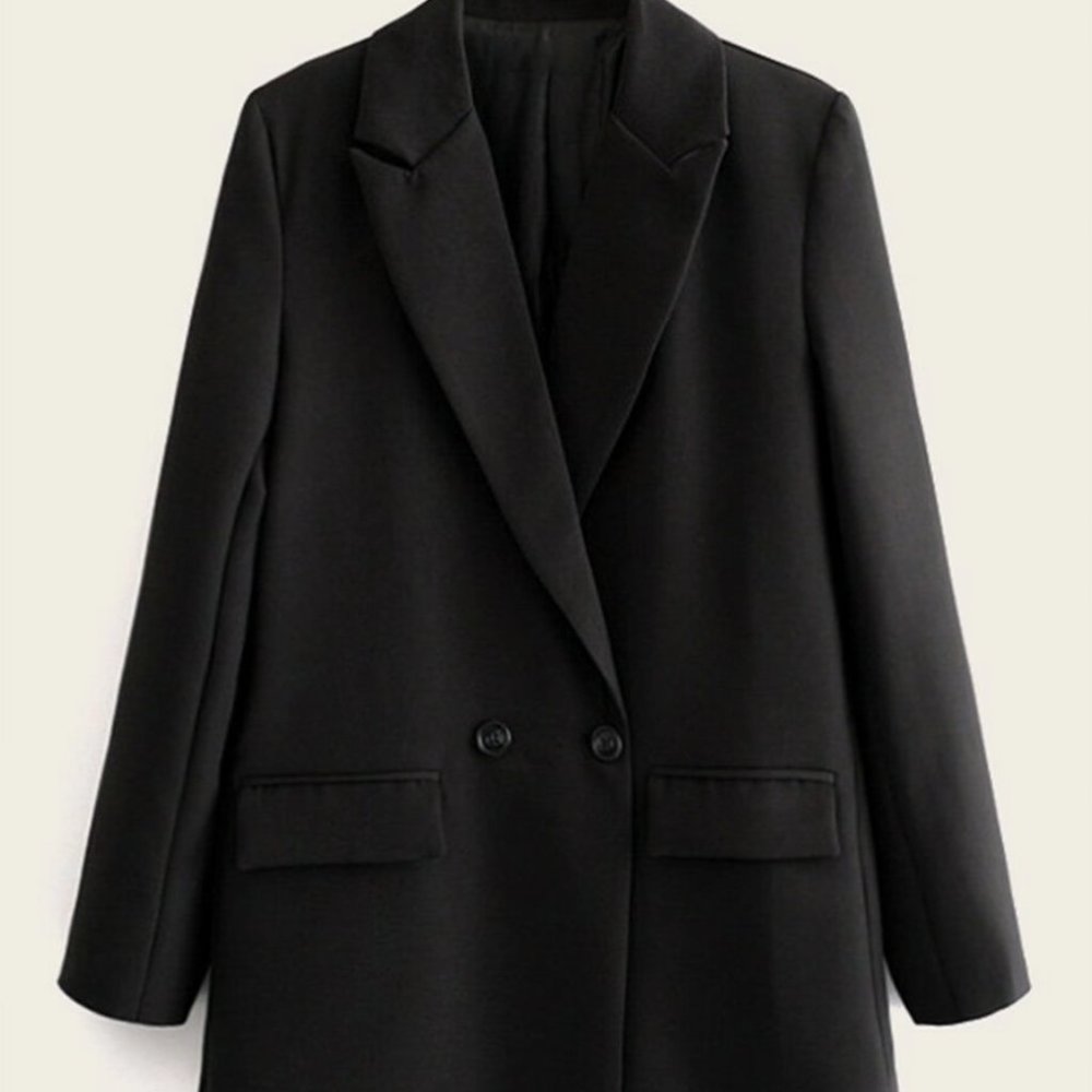 Double Breasted Lapel Neck Blazer black - Picture 13 of 16